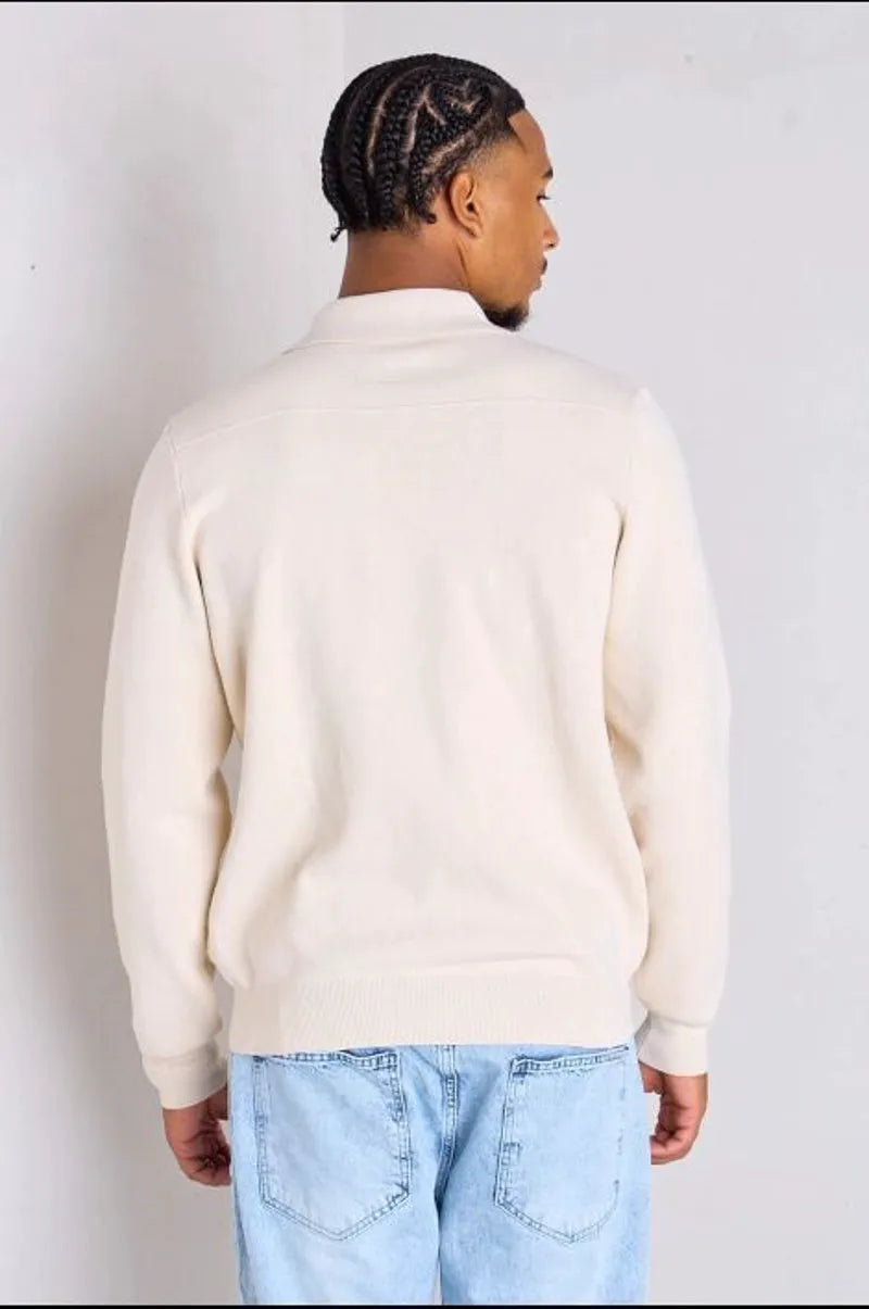 Beige sweater vest with fold-over collar