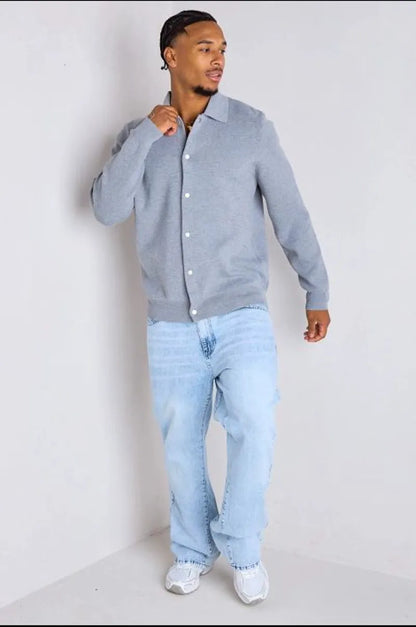 Gray sweater vest with a fold-over collar