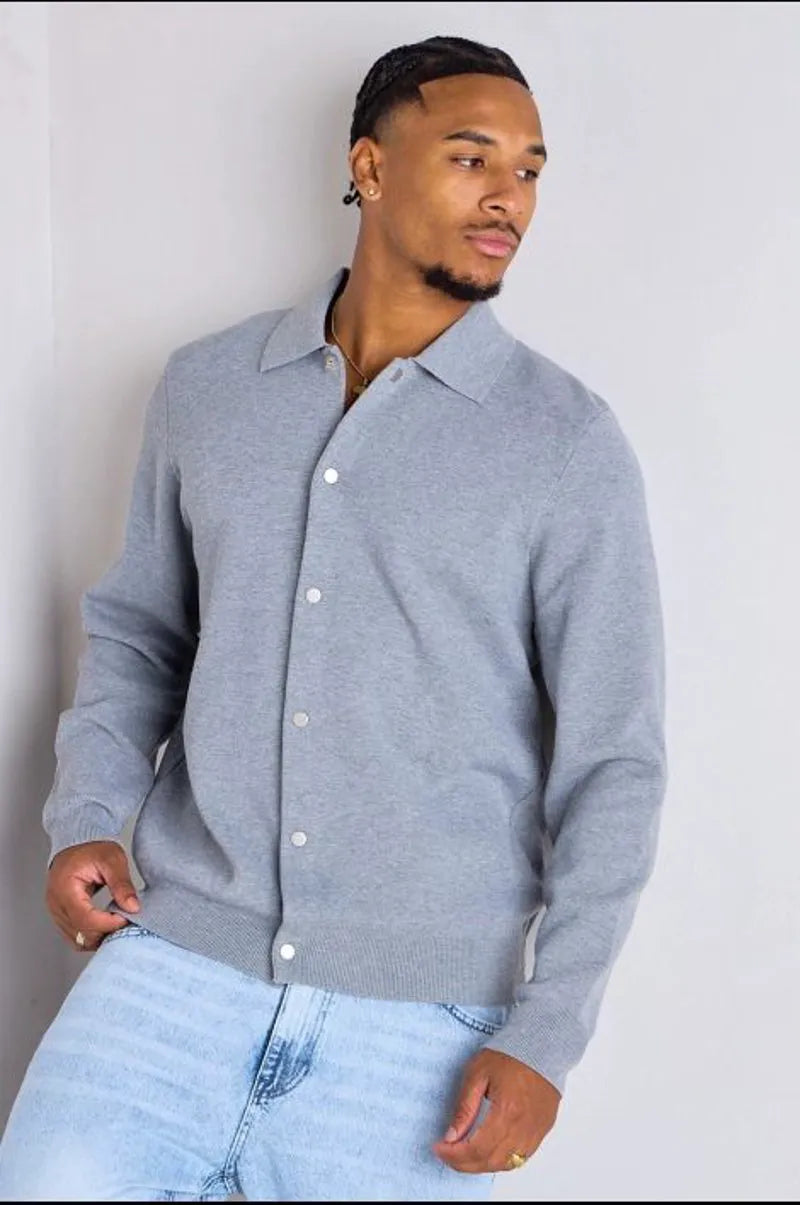 Gray sweater vest with a fold-over collar