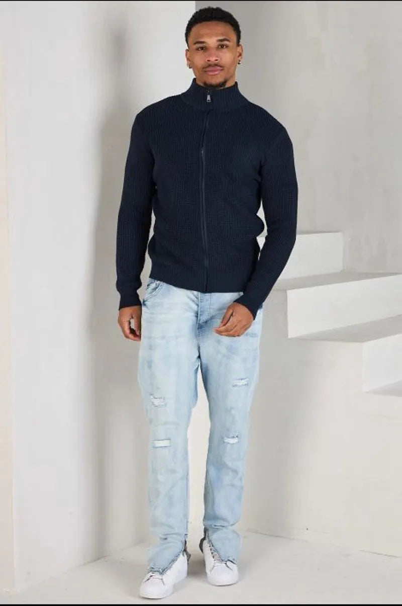 Dark blue knitted zip-up vest