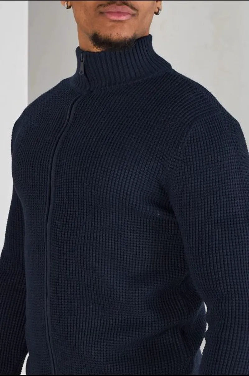 Dark blue knitted zip-up vest