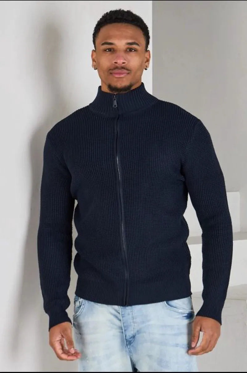 Dark blue knitted zip-up vest