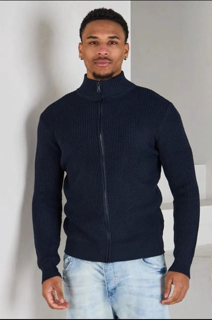 Dark blue knitted zip-up vest