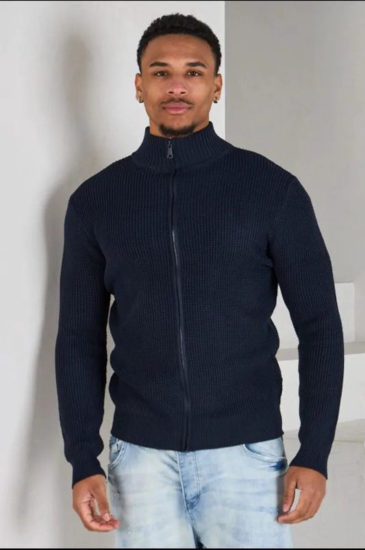 Dark blue knitted zip-up vest