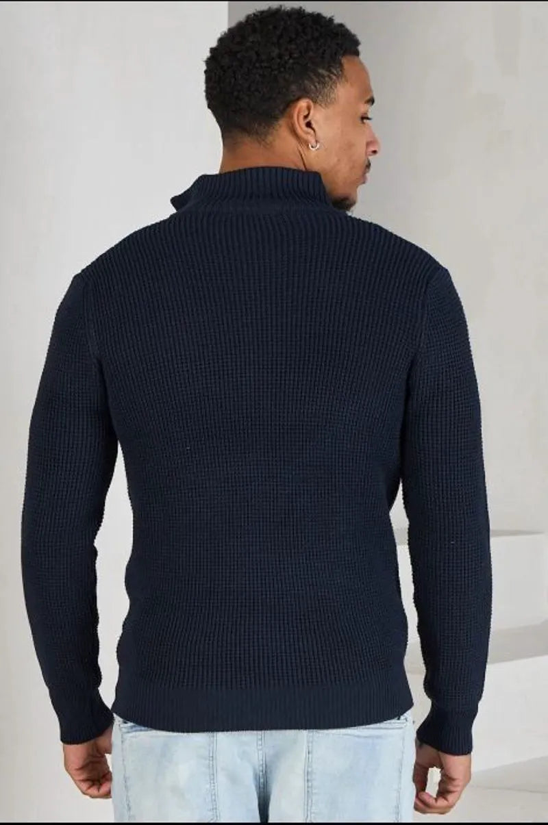 Dark blue knitted zip-up vest