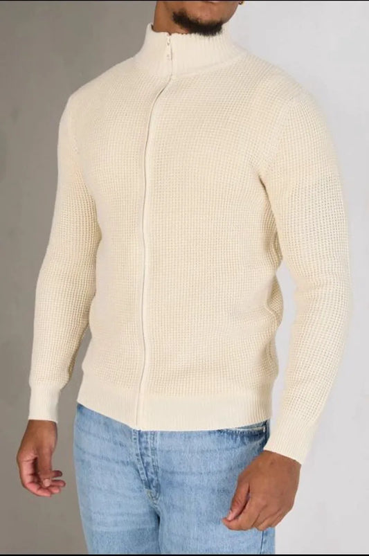 Ecru knit zipped vest