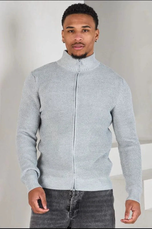Gray knitted zip-up vest