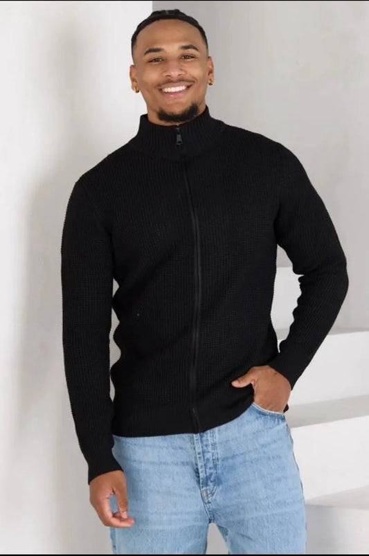 Black knitted zip-up vest