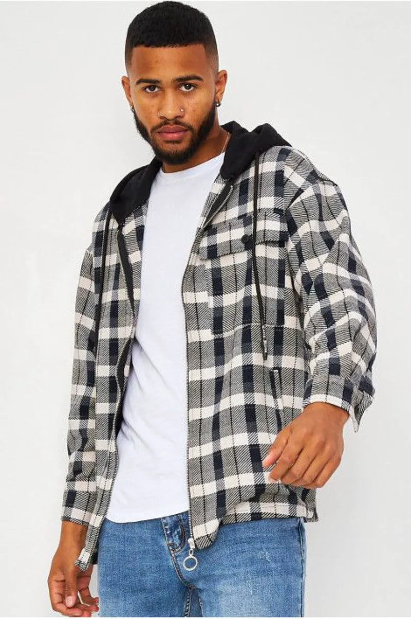 Gray checkered jacket with hood