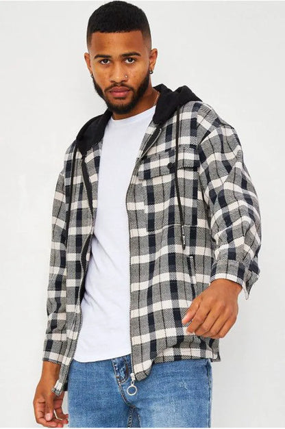 Gray checkered jacket with hood