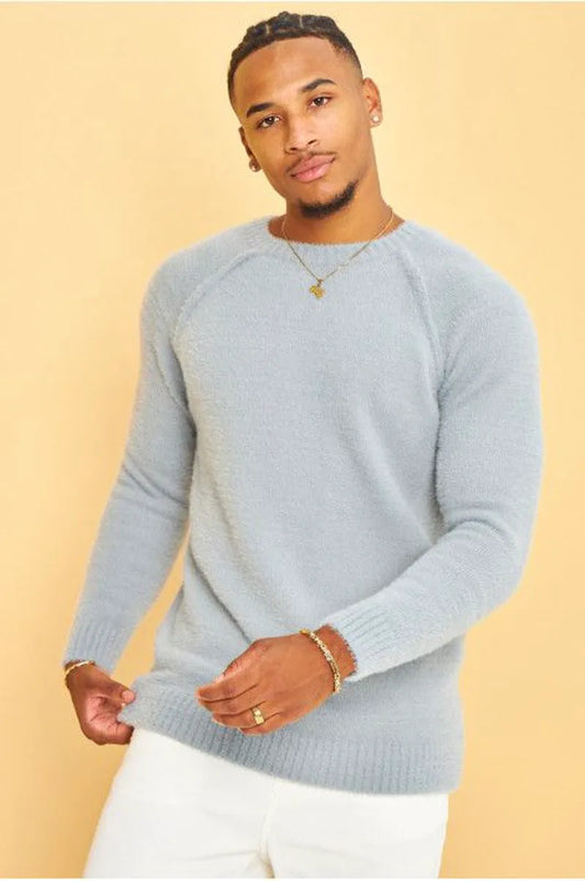 Gray wool crew neck sweater