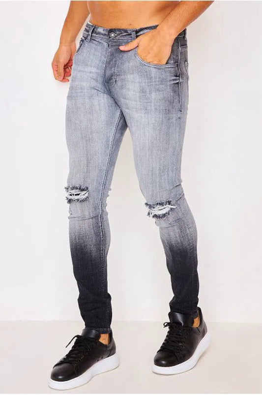 Grey gradient distressed jeans