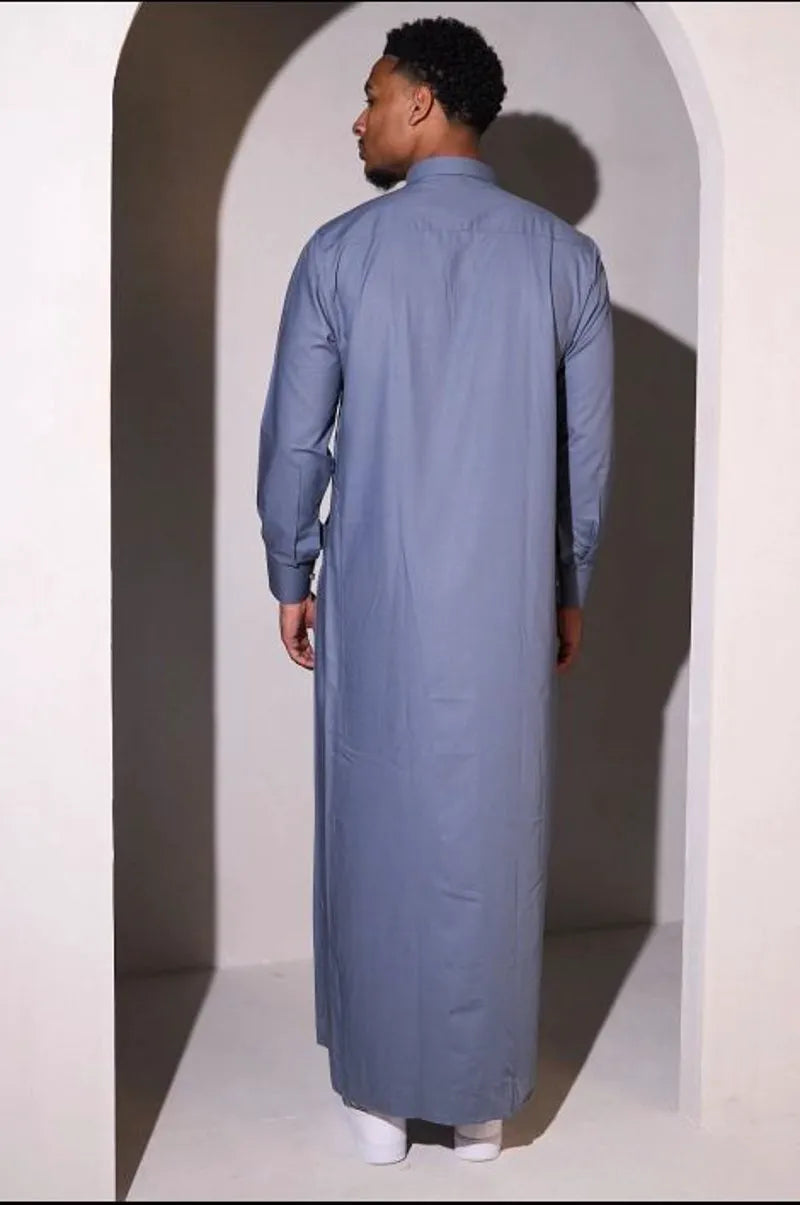 Gray qamis with square golden buttons