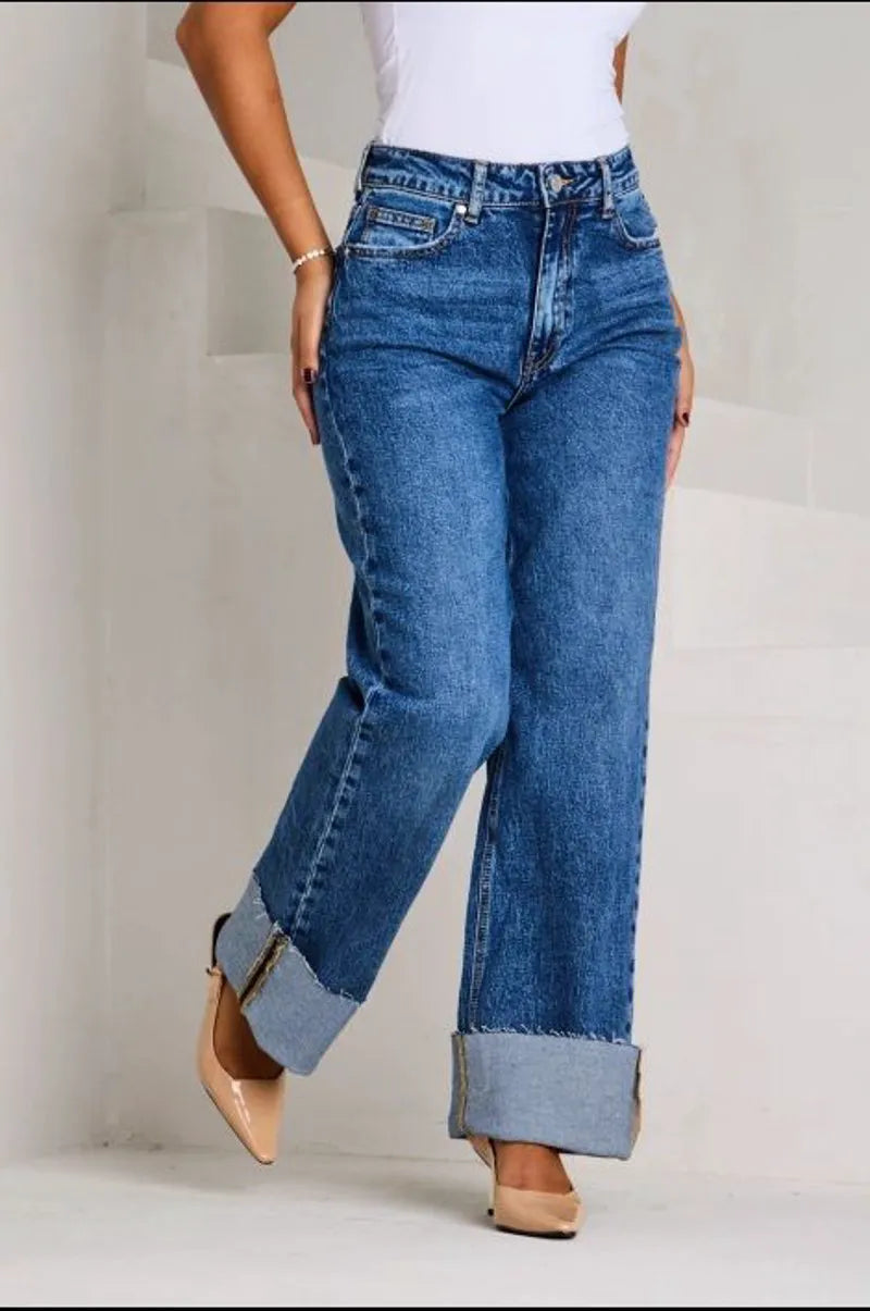 Heathered blue flare-cut jeans