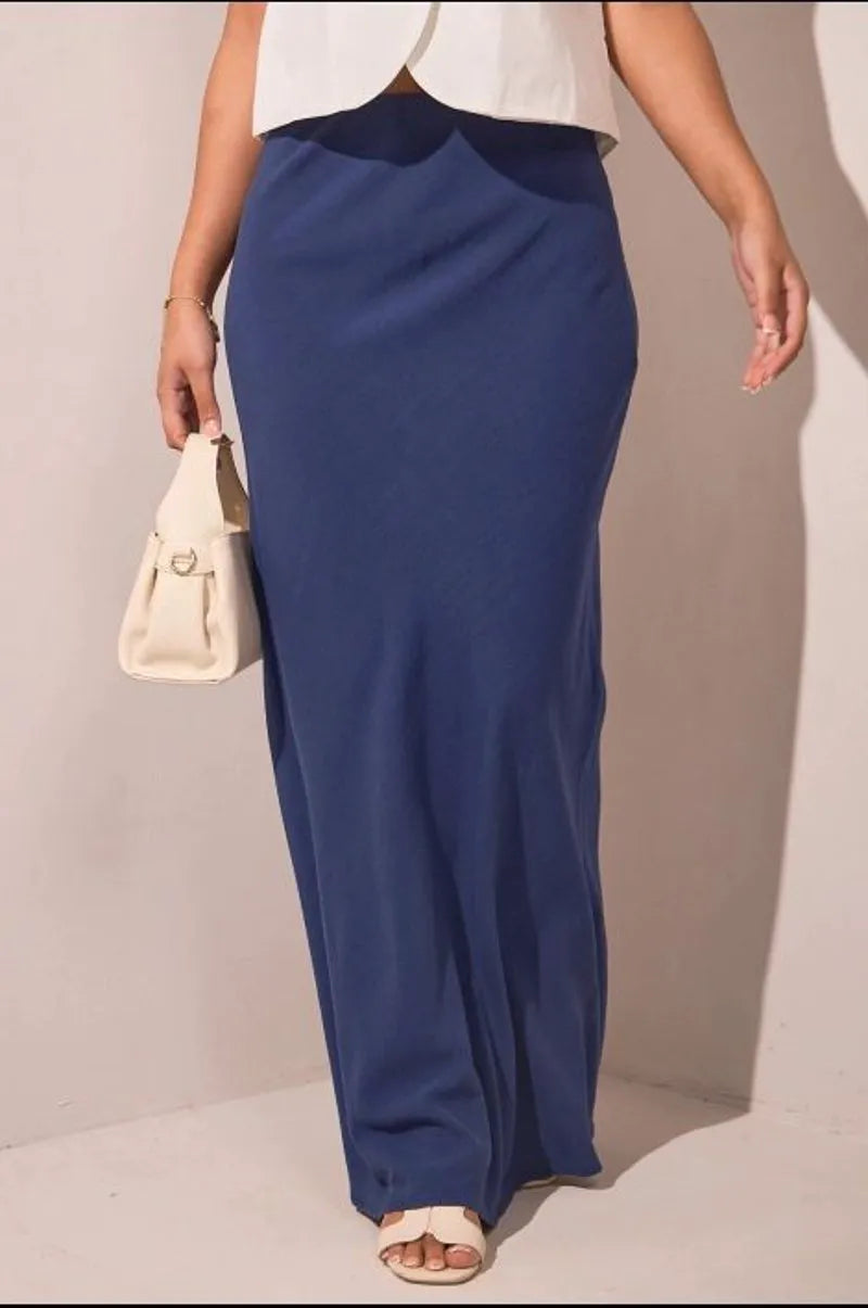 Navy blue linen skirt