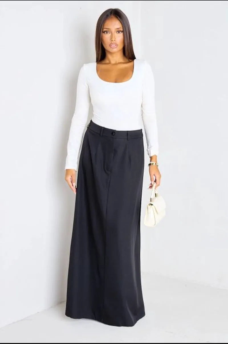 Black trench-style maxi skirt