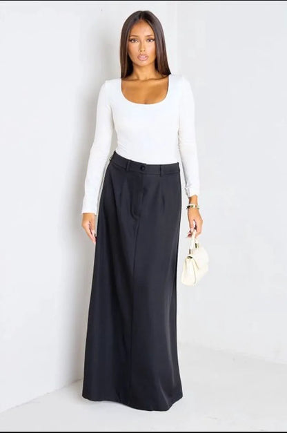 Black trench-style maxi skirt