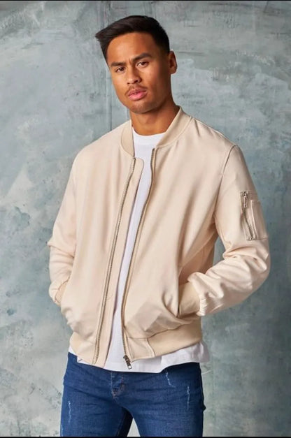 Light beige suede bomber jacket