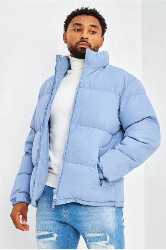 Light blue quilted down jacket