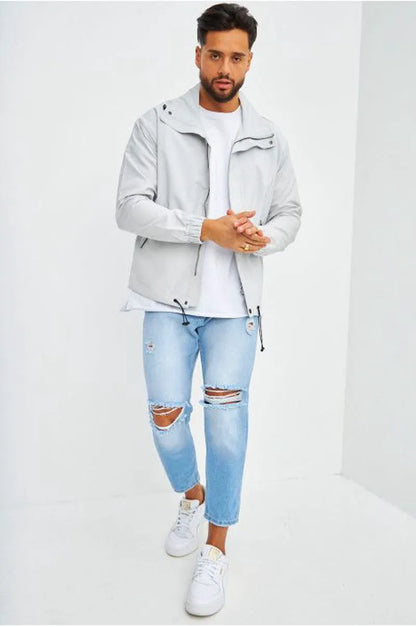 Light gray high-collar jacket