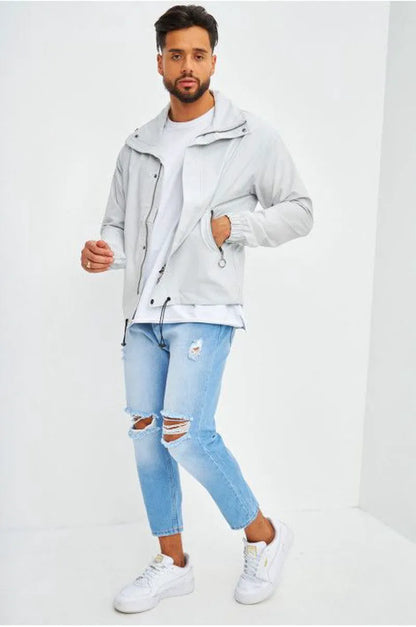 Light gray high-collar jacket
