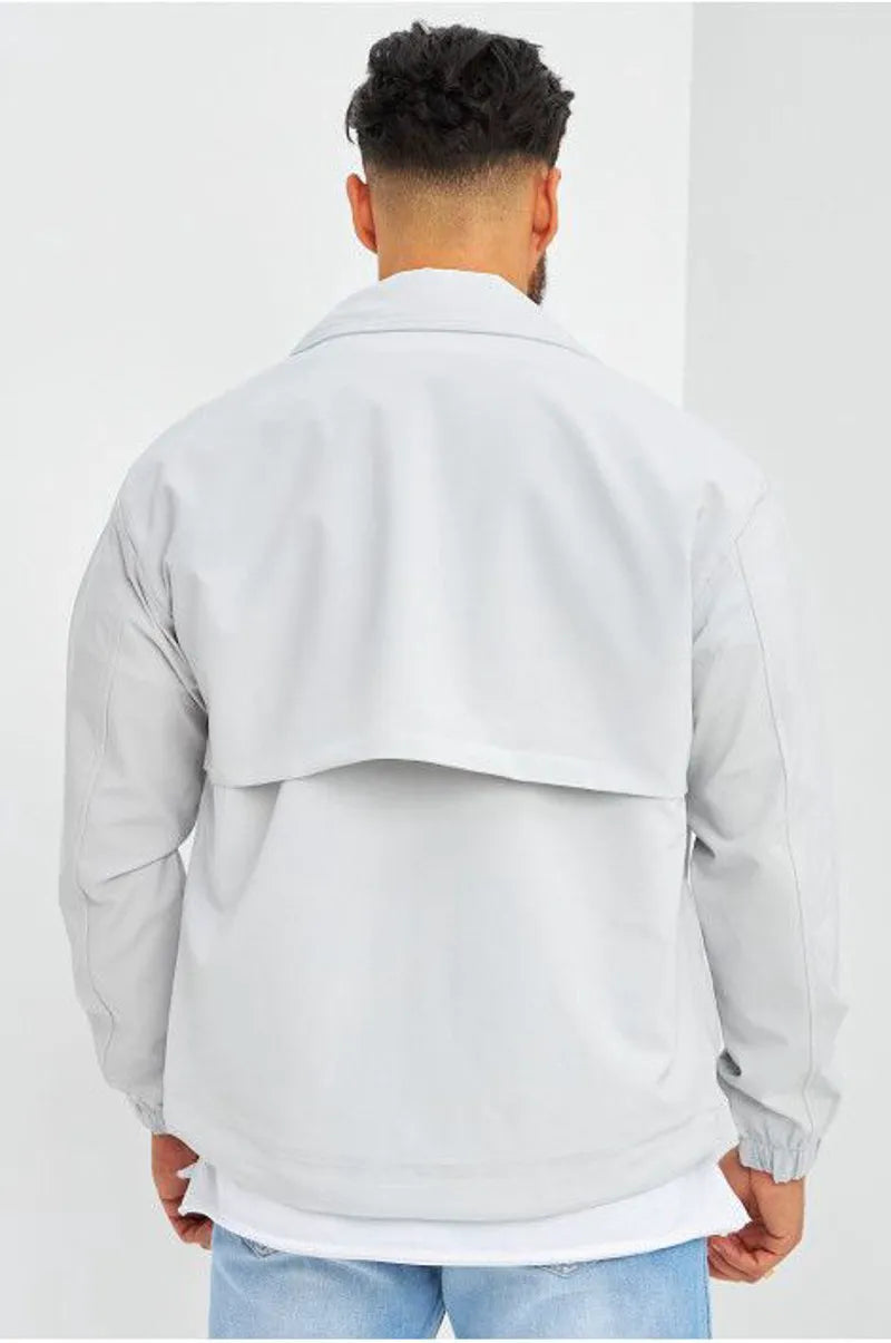 Light gray high-collar jacket