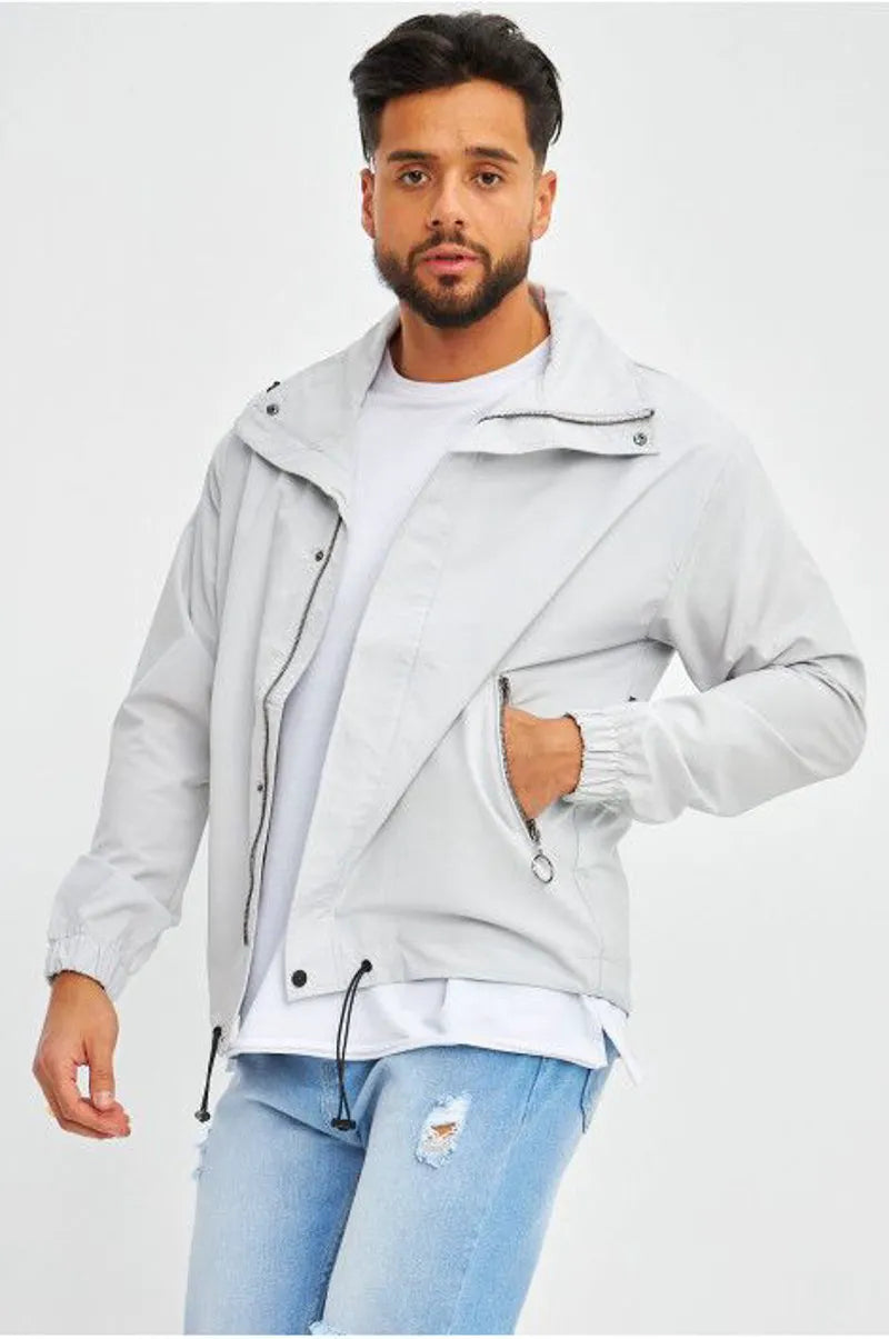 Light gray high-collar jacket