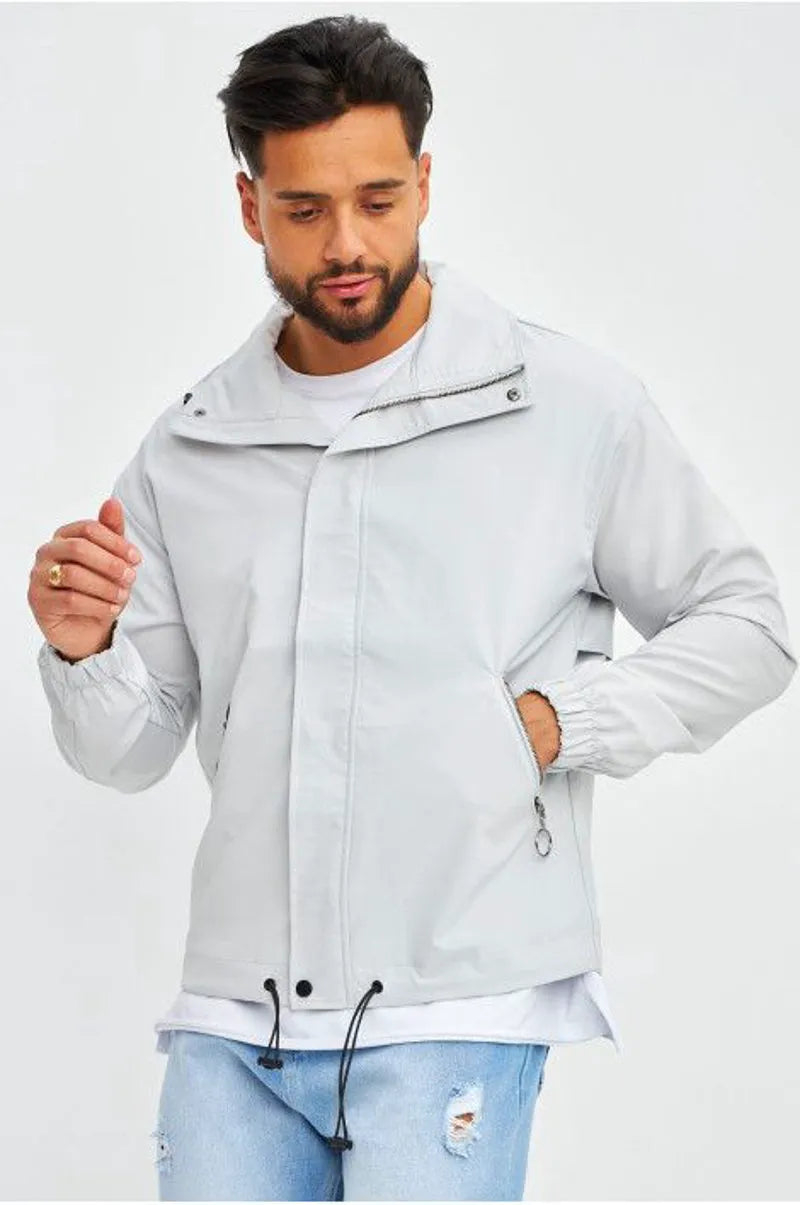 Light gray high-collar jacket