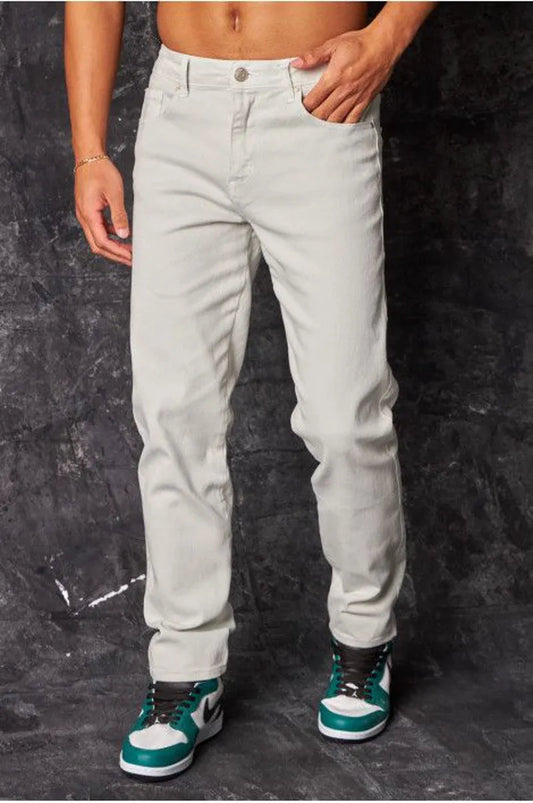Light gray straight-leg jeans