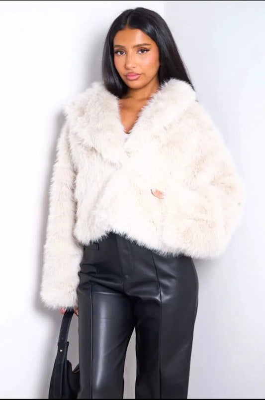 Short beige fur coat