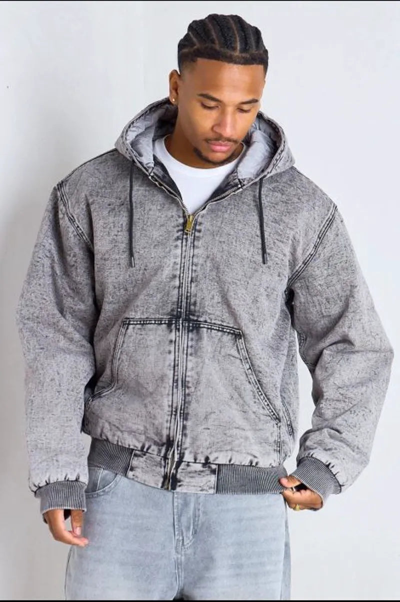 Short gray distressed denim coat