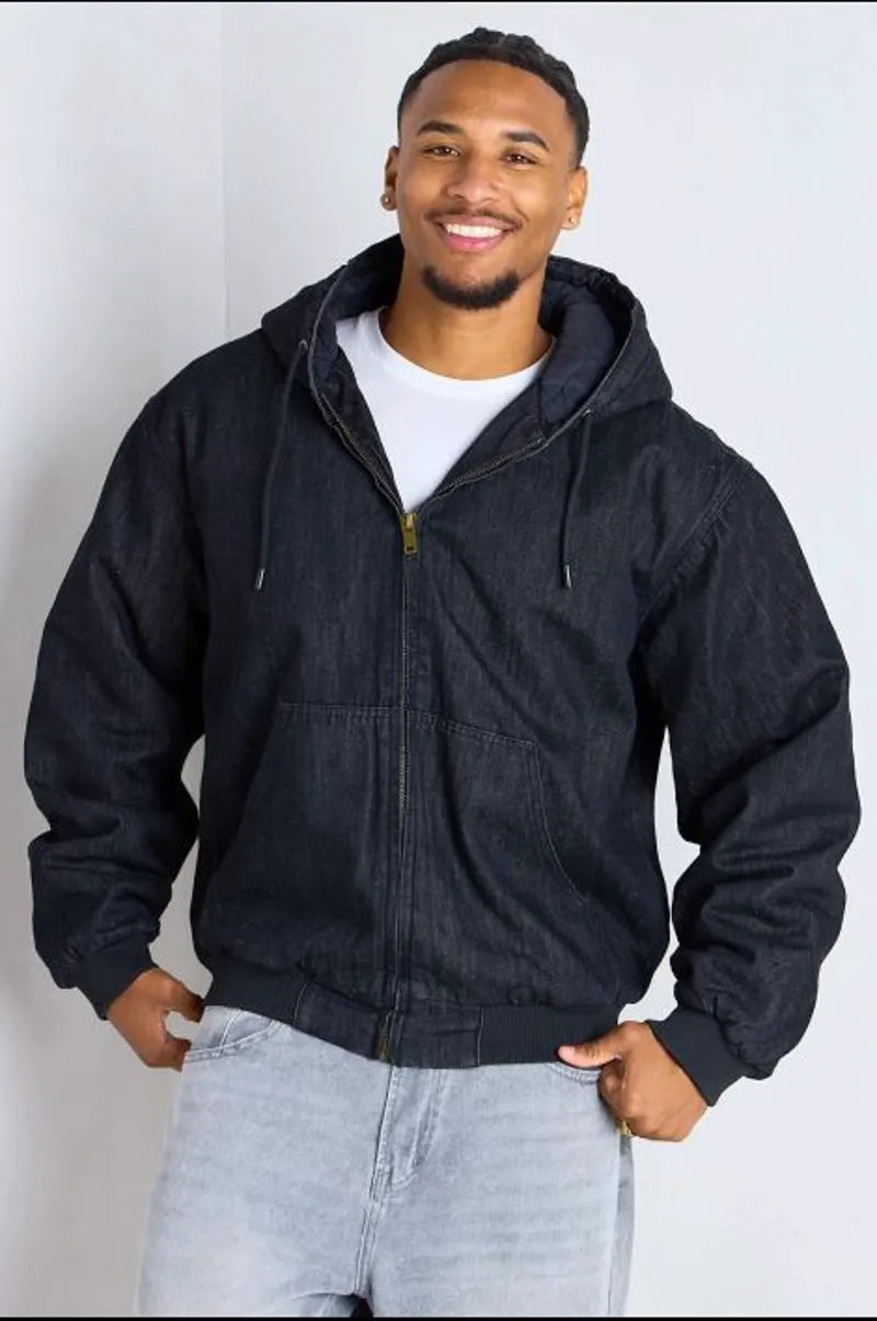 Short black denim coat