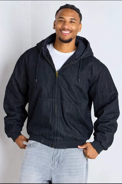 Short black denim coat