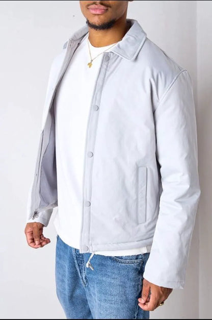 Light gray coat with a shirt collar