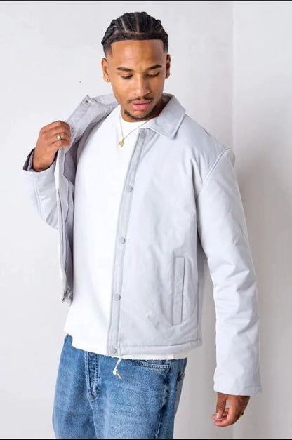 Light gray coat with a shirt collar