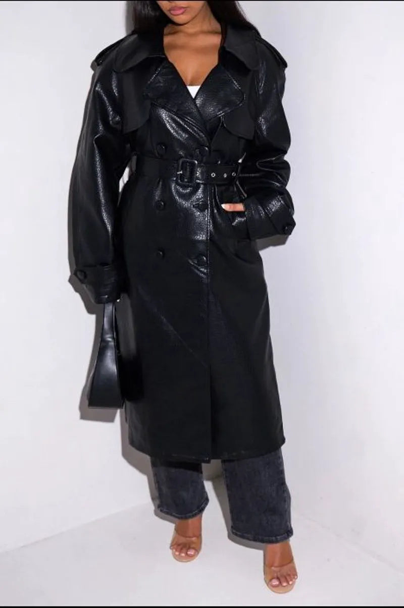 Long black leather coat