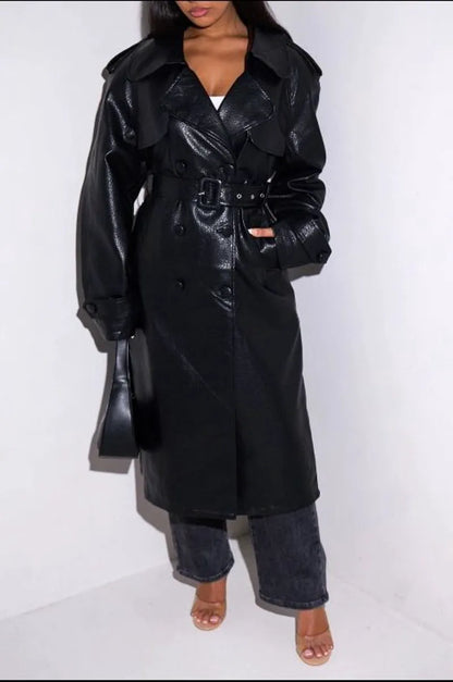 Long black leather coat