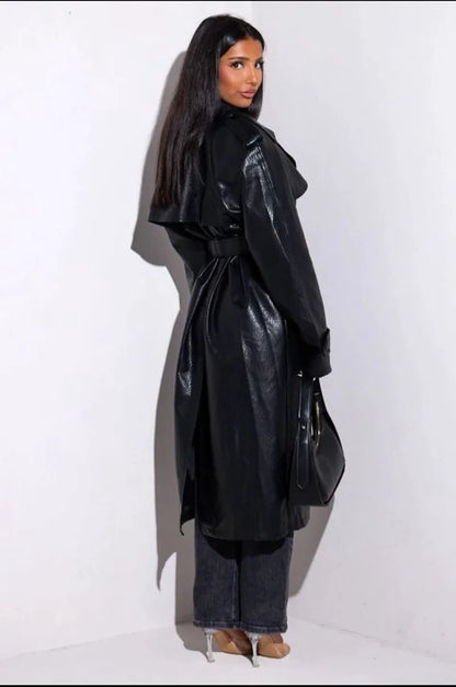 Long black leather coat