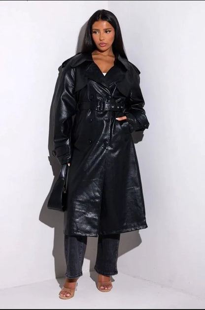 Long black leather coat