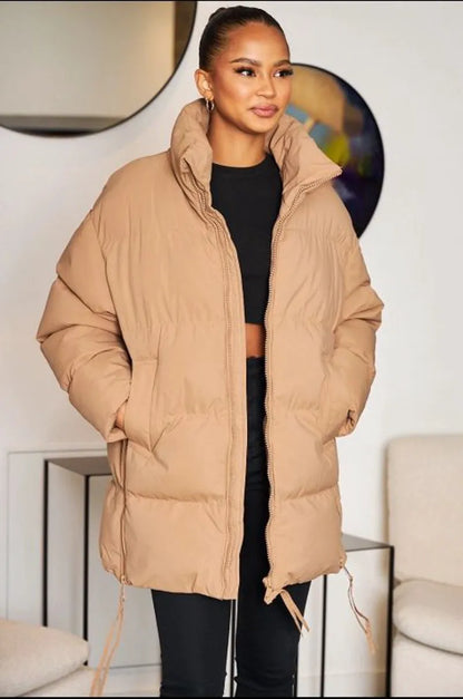 Mid-length quilted camel down jacket