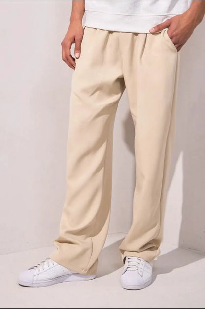 Beige straight-cut trousers