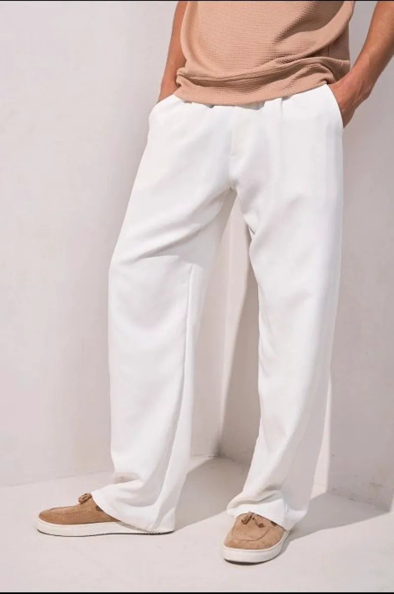 White straight-leg trousers