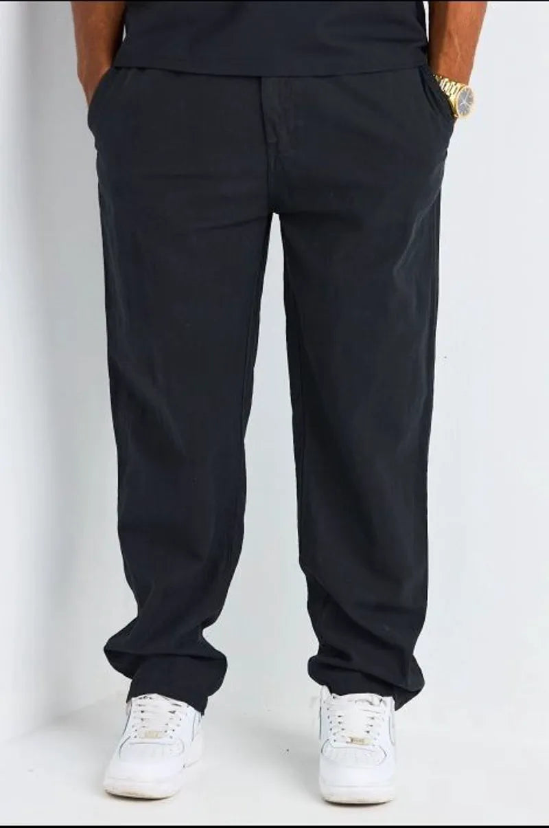 Pantalon noir effet lin à coupe droite