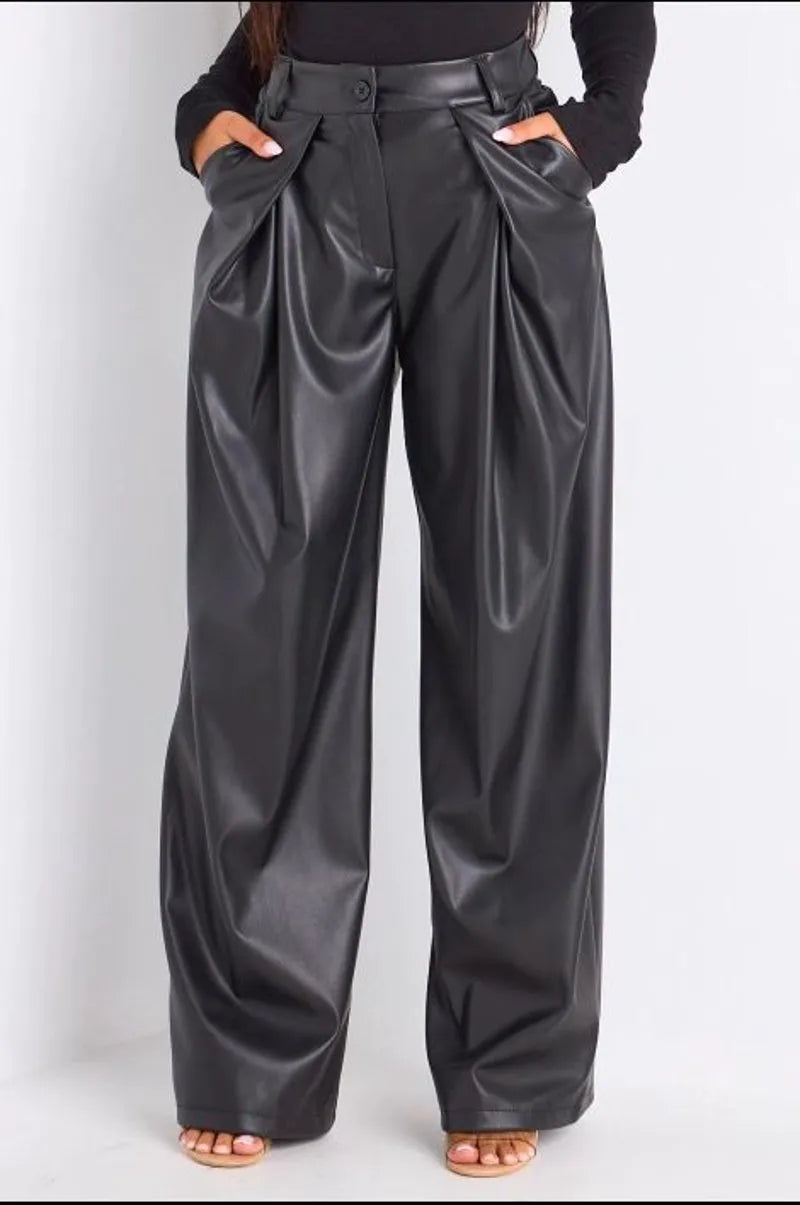 Pantalon simili cuir noir