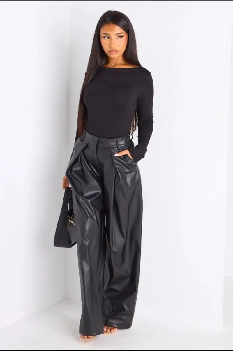 Pantalon simili cuir noir