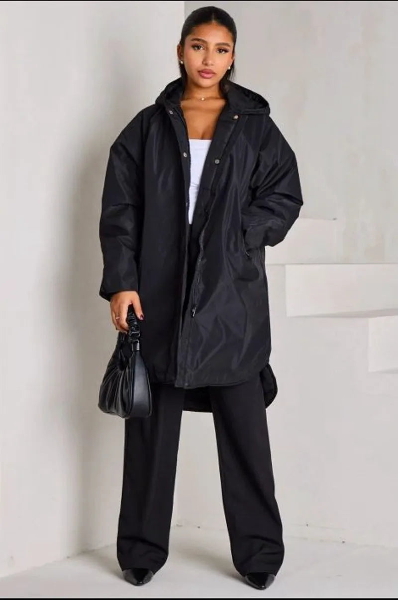 Black hooded parka