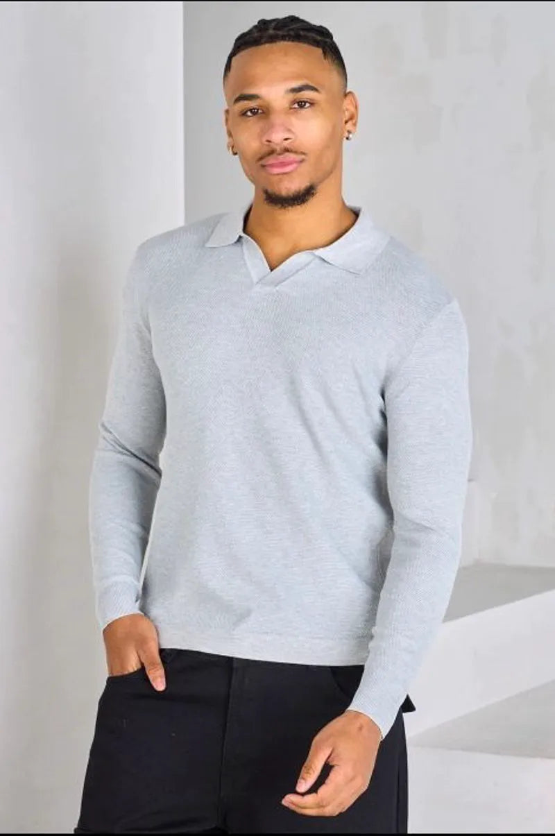 Heathered grey long-sleeve polo