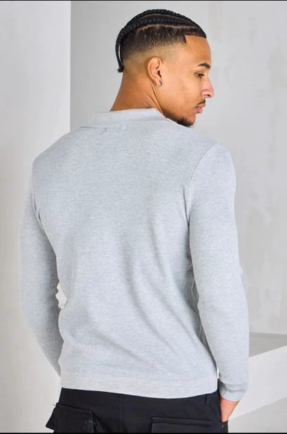 Heathered grey long-sleeve polo