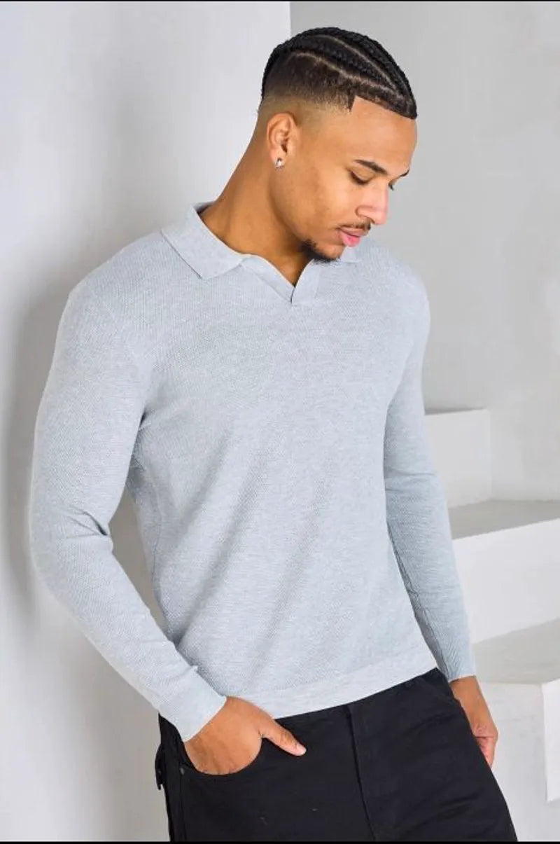 Heathered grey long-sleeve polo