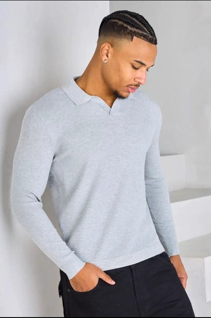 Heathered grey long-sleeve polo